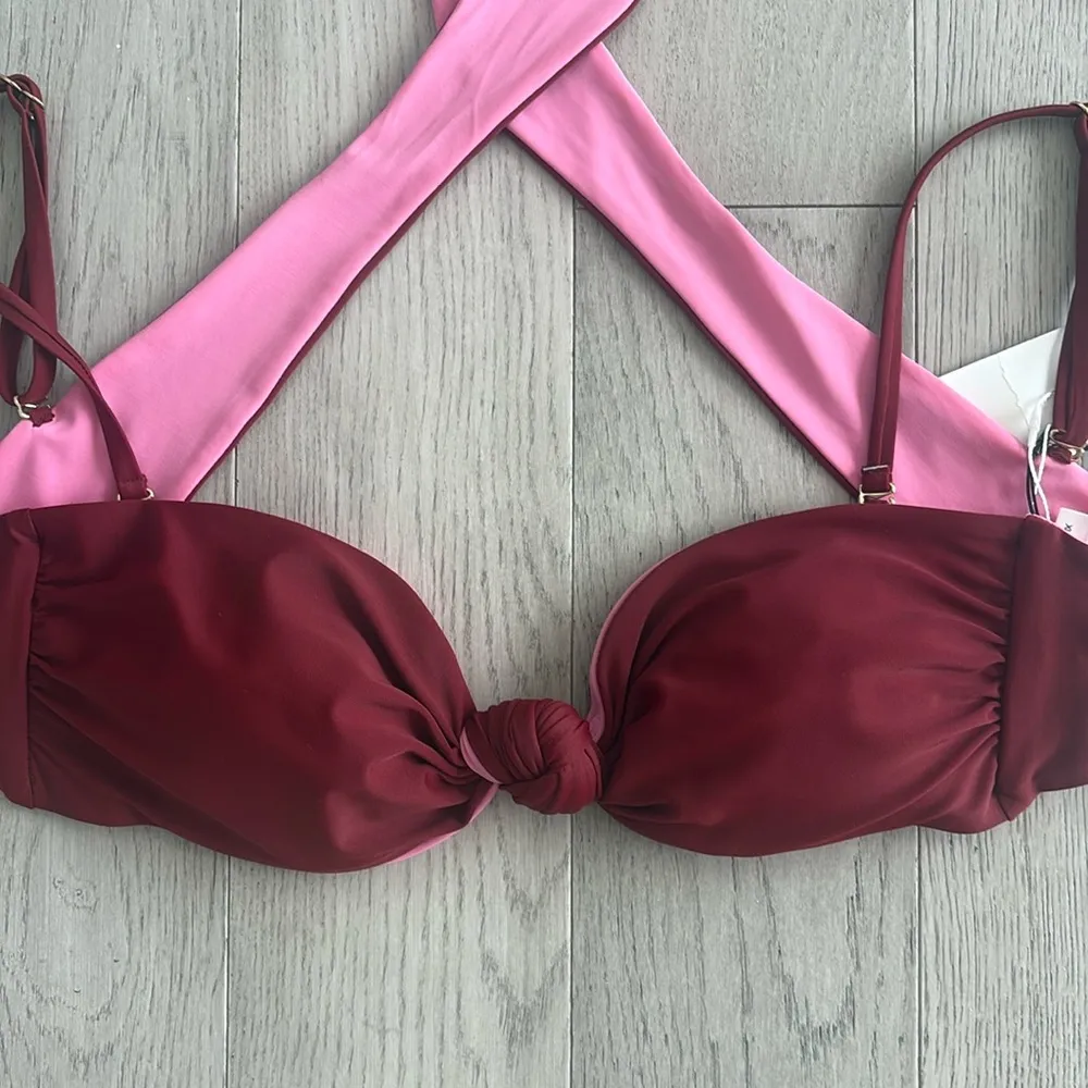 Veronica Beard Gilly Bikini Top Deep Brick Red / Pink Size XL New - Image 4
