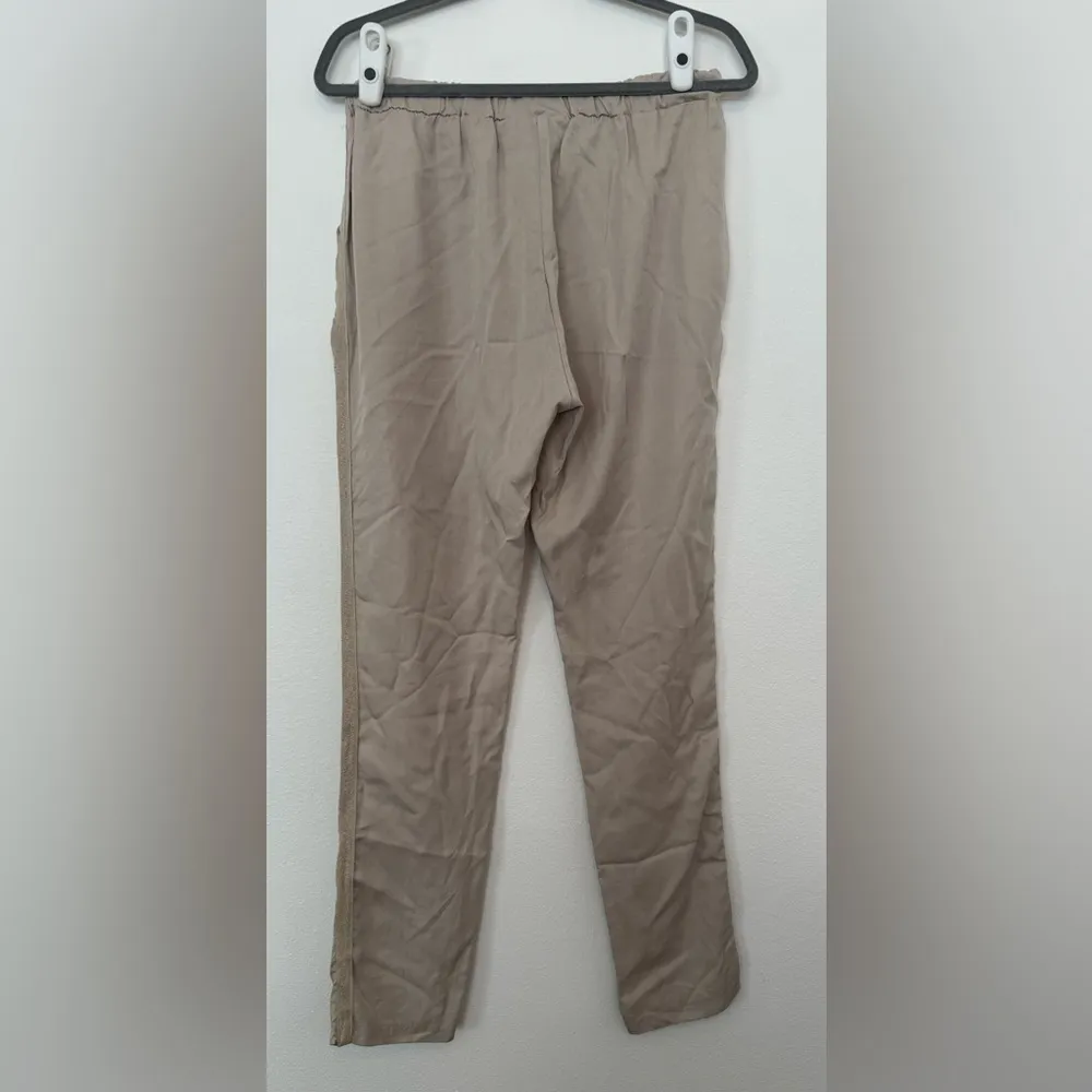 Femme Fatale Viscose Pull On Pants Khaki Made In Italy Size XL Metallic Trim - Image 2