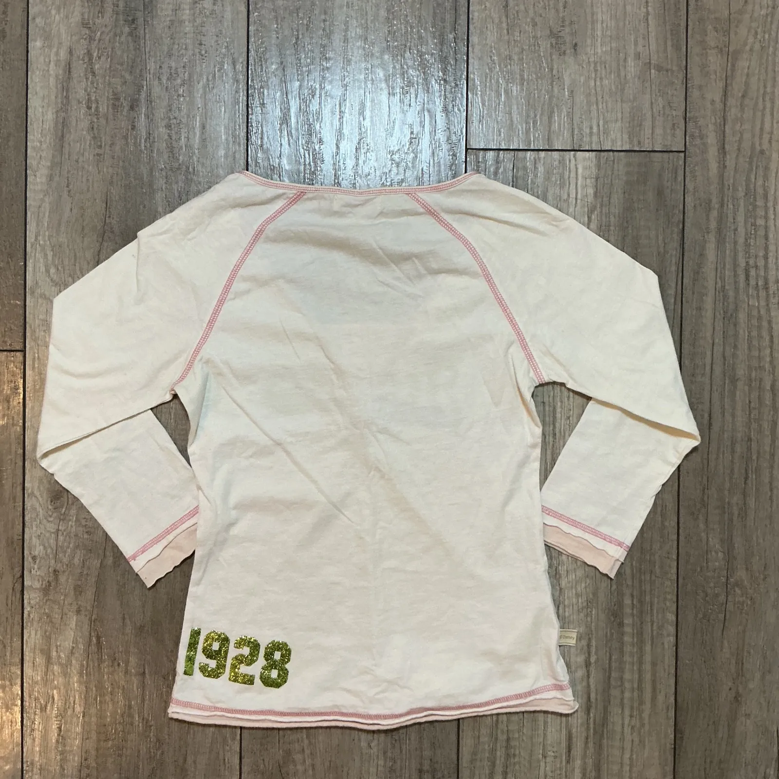 Y2K Disney Tokyo Tigers‎ V Neck Long Sleeve T Shirt Top Glitter Pink Stitch S White - Image 6