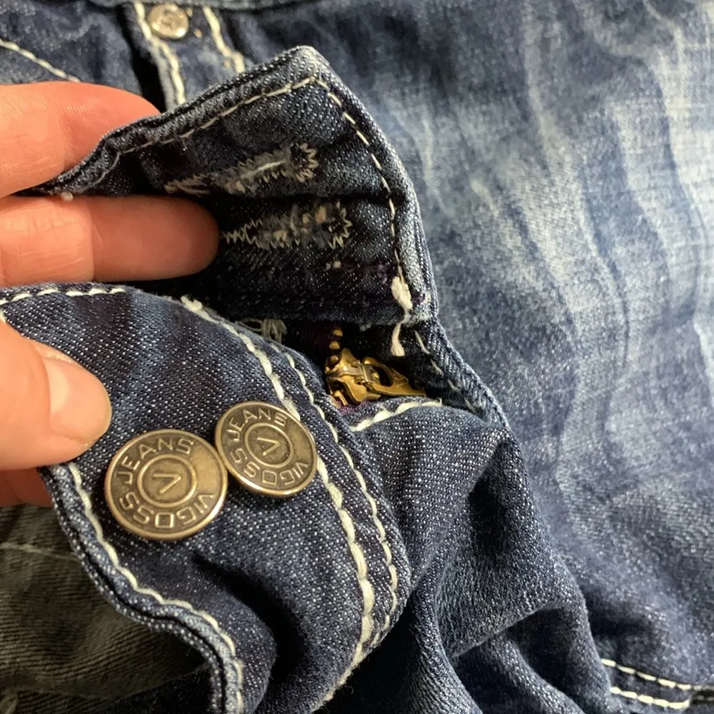 Vintage Vigoss Dark Distressed Wash Bling Rhinestones Capris Size 5 - Image 8