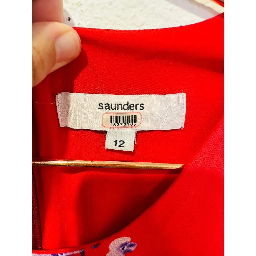 SAUNDERS Women's Red Floral Short Sleeve Crewneck A - Image 13