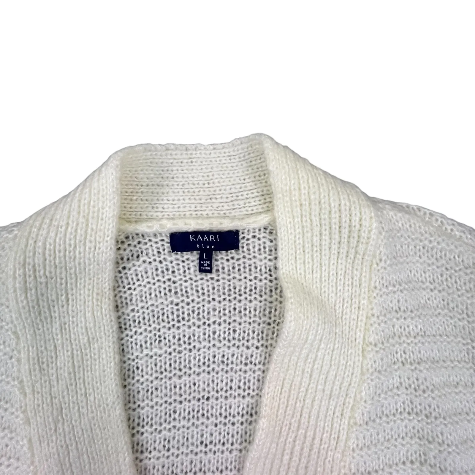 KAARI blue Womens White Chunky Knit Bobble Sleeve Cardigan Sweater Size L - Image 3