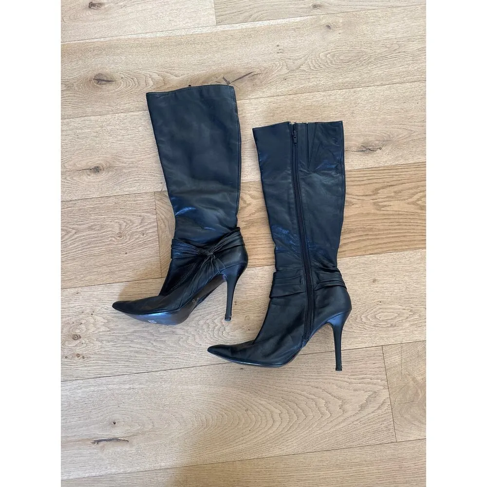 Aldo - Pointed Toe Heeled Faux Leather Boots in Black - Image 2