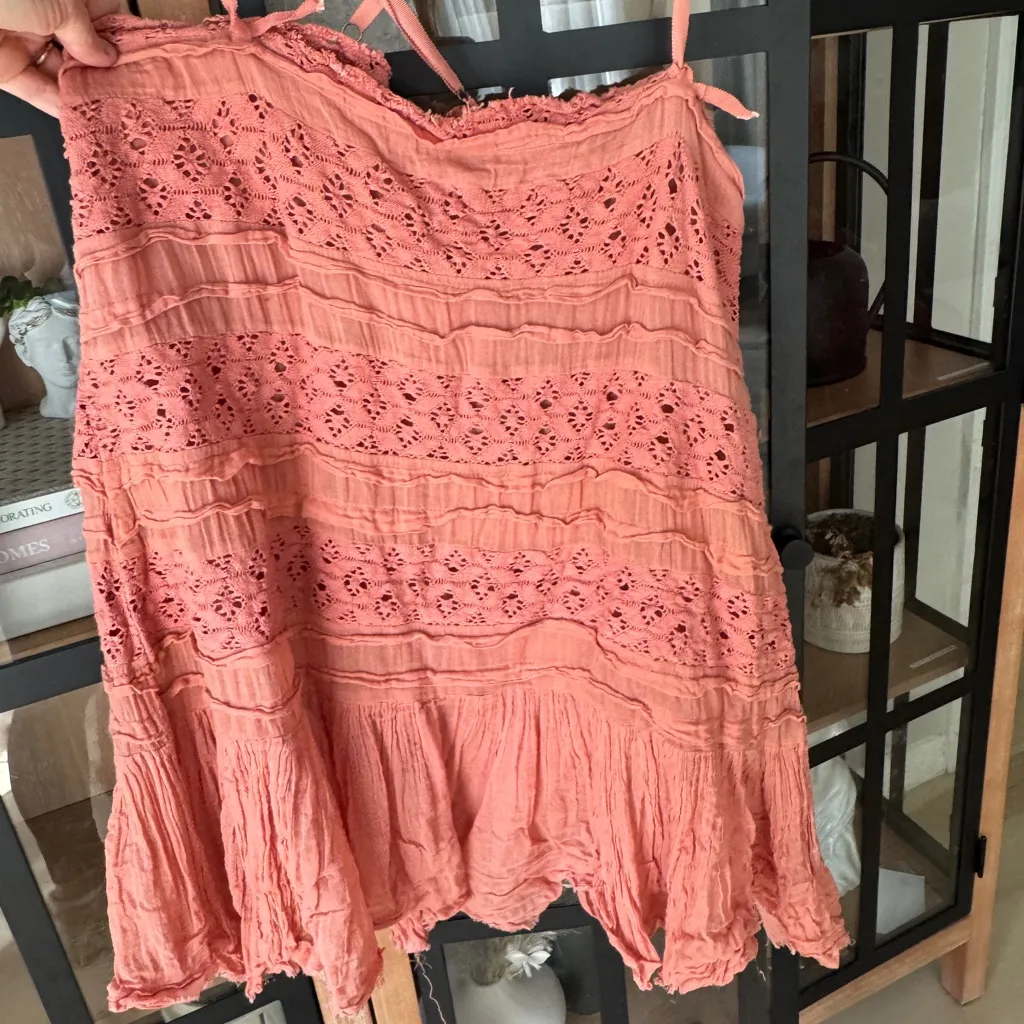 Free People Shailee Slip mini Dress Copper Rose embroidered ruffle square neck - Image 9