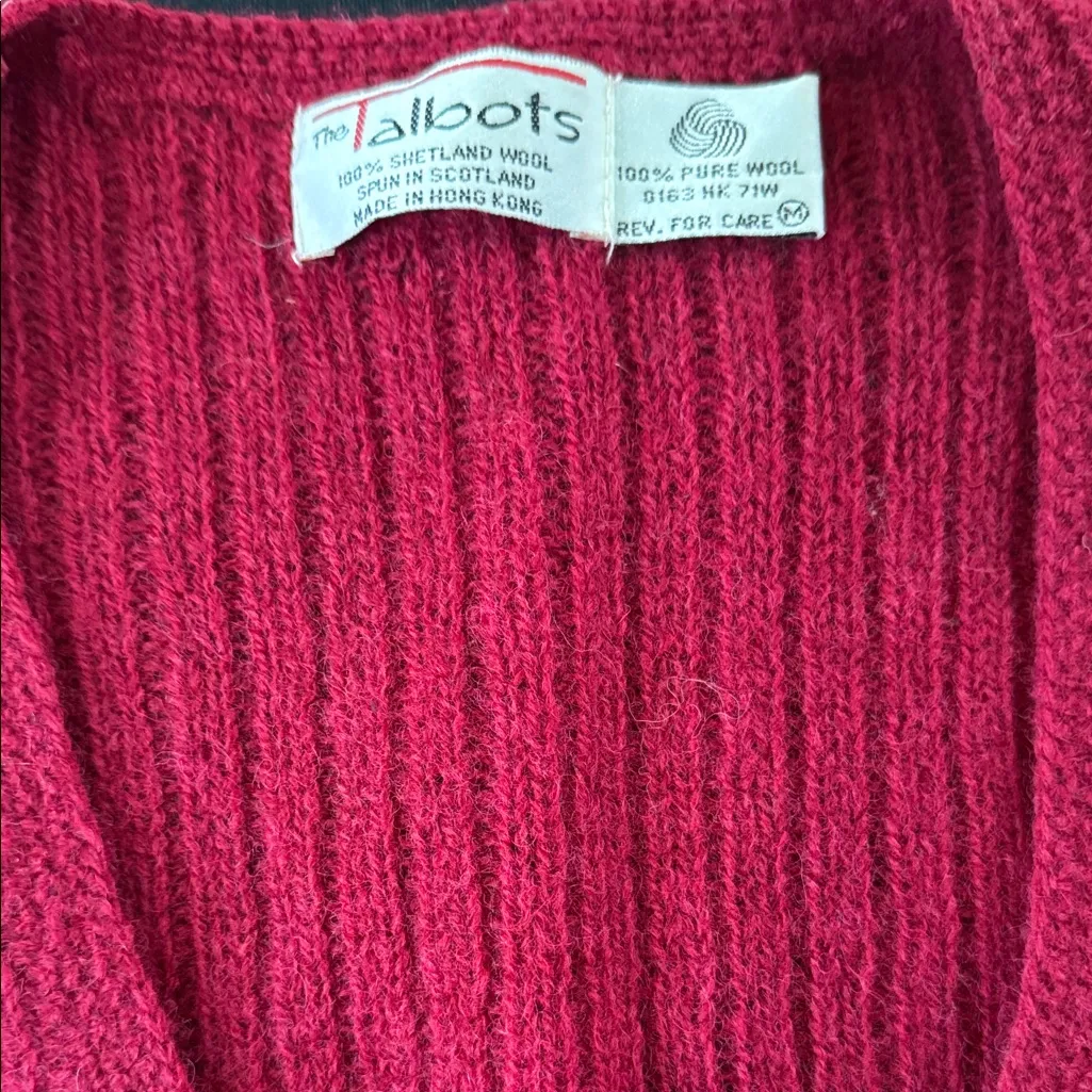 Talbots Red Cable Knit Cardigan Vest 100% wool - Image 3