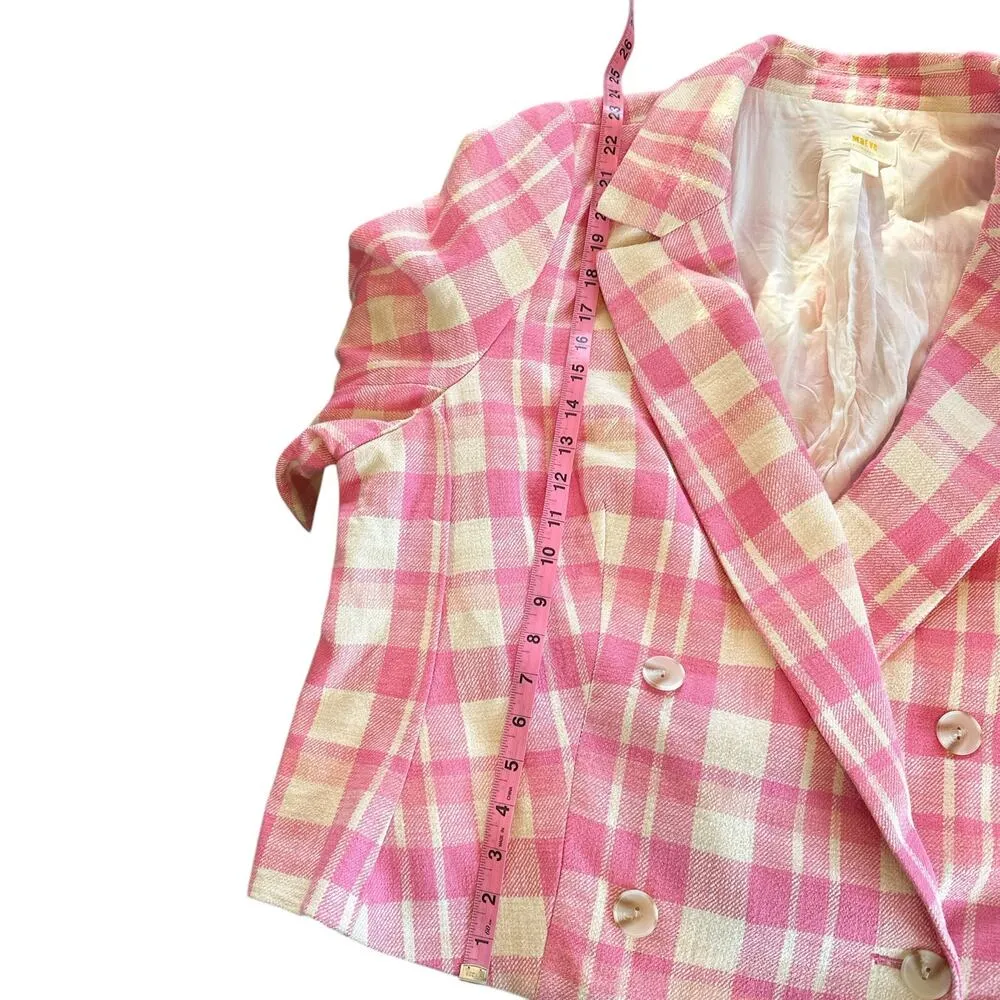 Maeve Anthropologie Plaid Double Breasted Cropped Blazer Pink White Plus Size 3X - Image 14