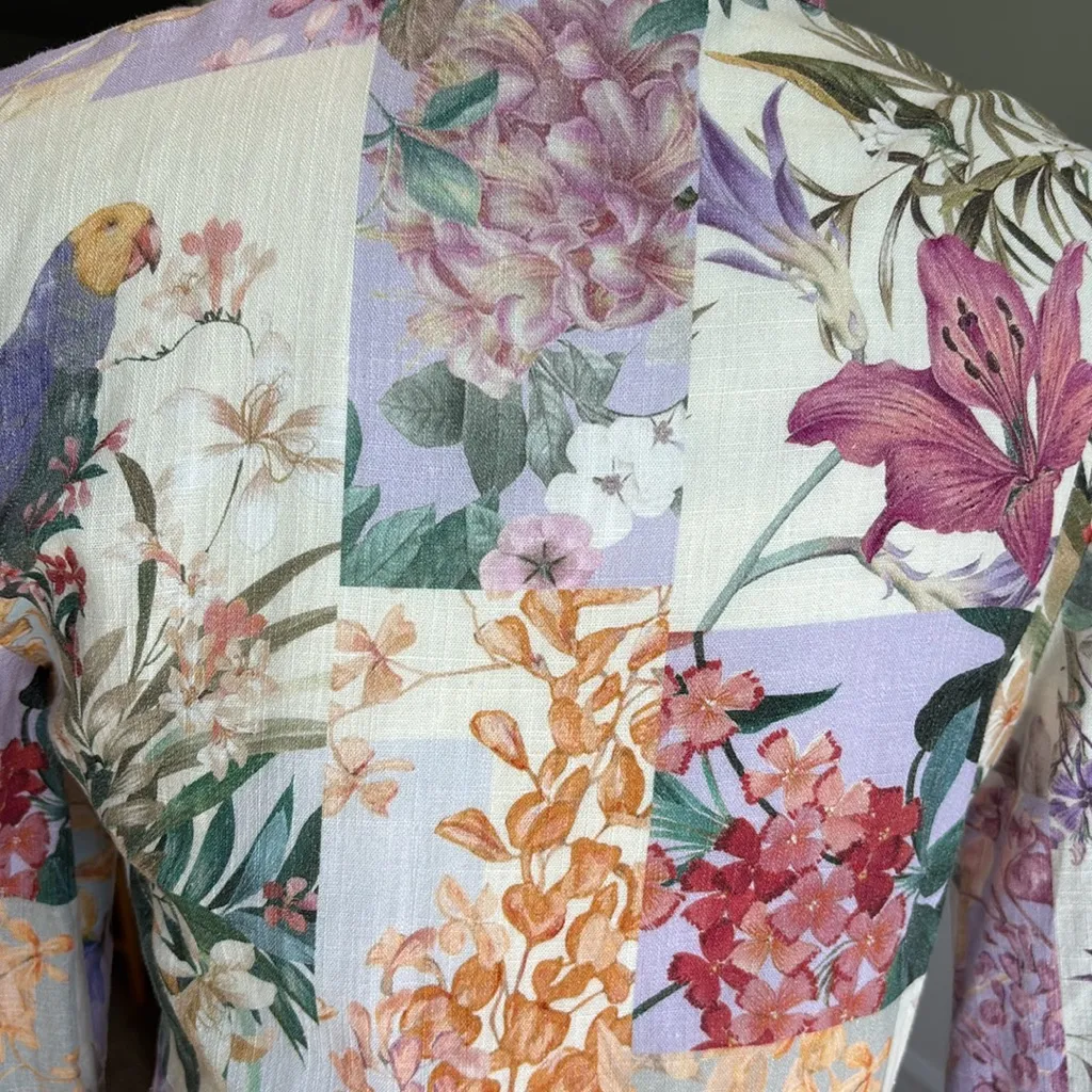 ZARA Pastel Floral Parrot Print Shirt Dress Co-Ord Linen Blazer Outfit Sz Small - Image 11