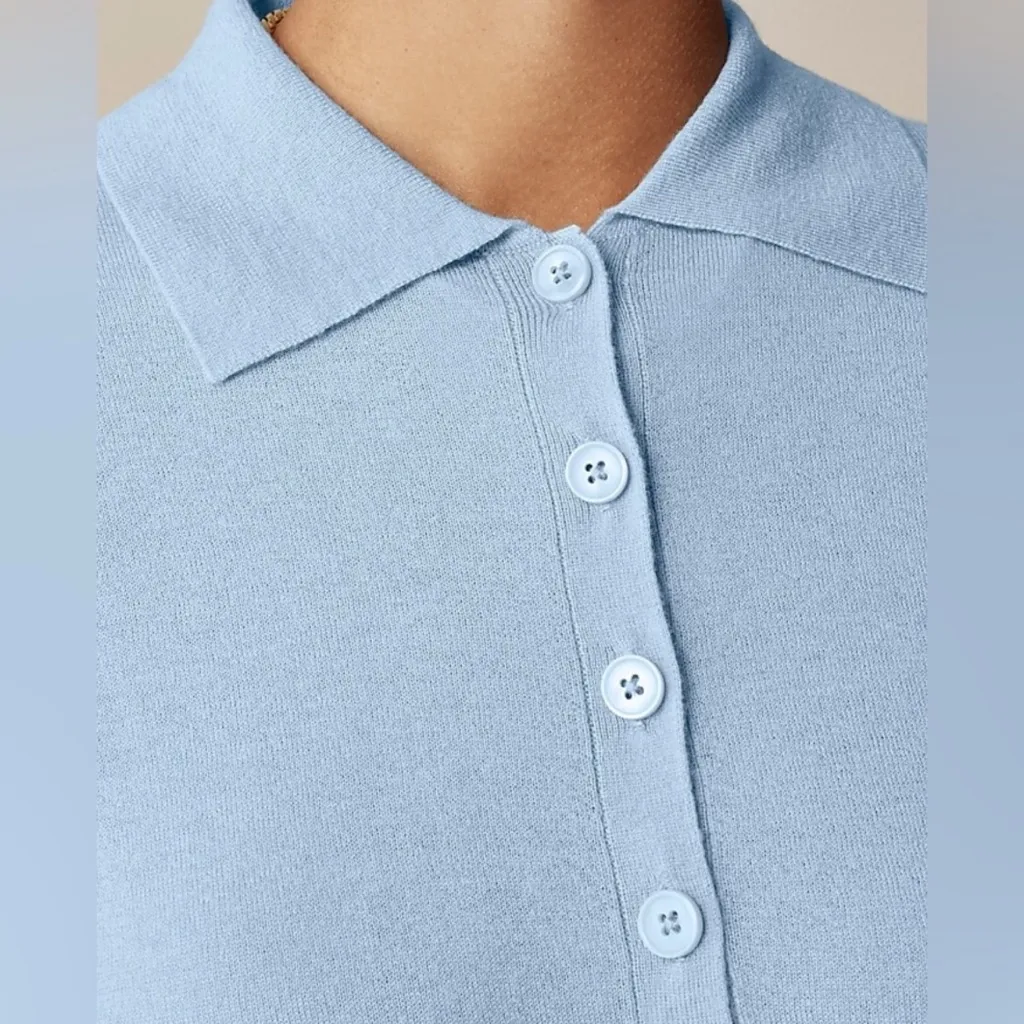 J.Crew Featherweight cashmere short-sleeve sweater-polo in Canary Blue, Size XS - Image 4