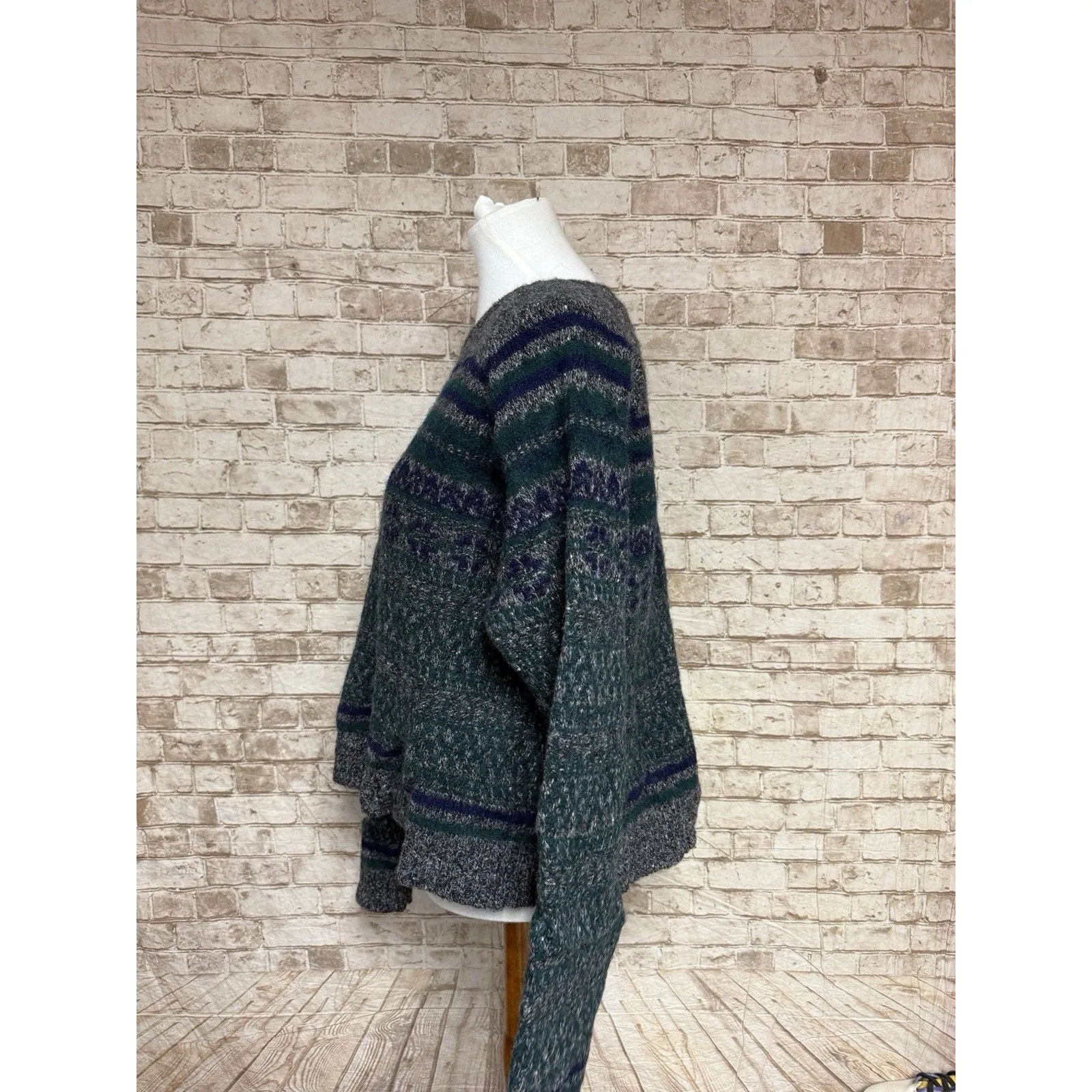 GAP 100% Wool Striped Crewneck Sweater Xl Fair Isle Crop Mom Y2k - Image 3