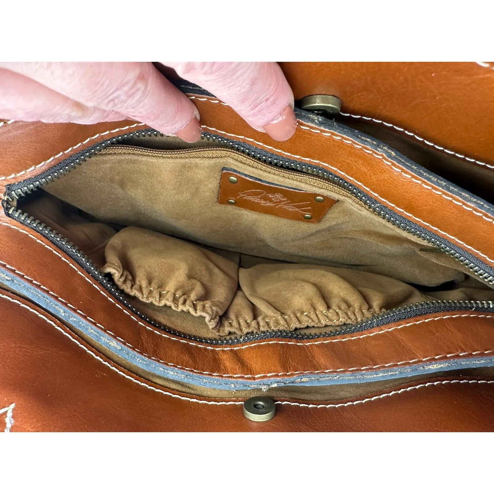 Patricia Nash Heritage Rienzo Tan Leather Tab Top Shoulder Bag Purse Clean - Image 11