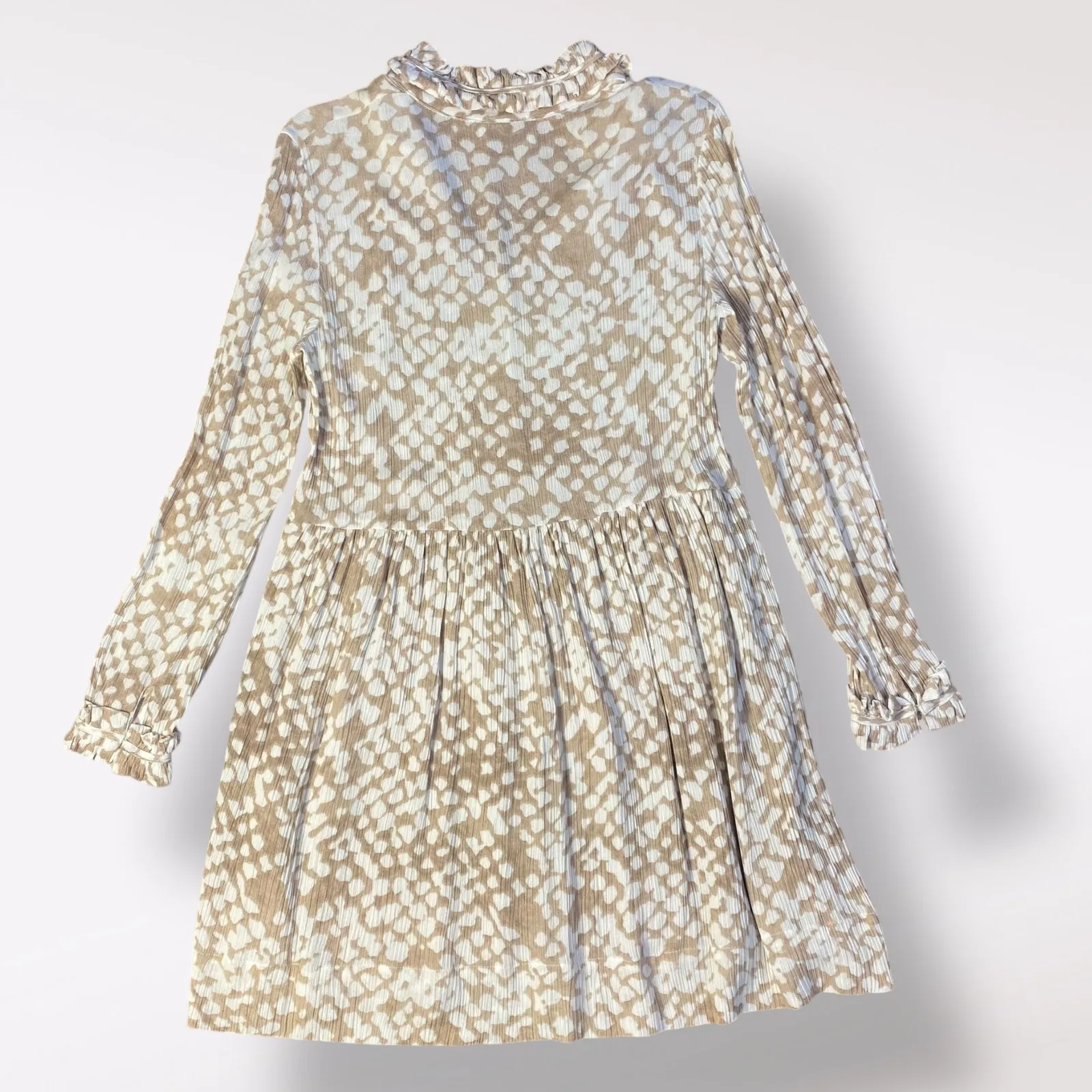 Aura Tan Polka Dot Long‎ Sleeve Ruffled Mini Dress Size S Business Casual Boho - Image 7