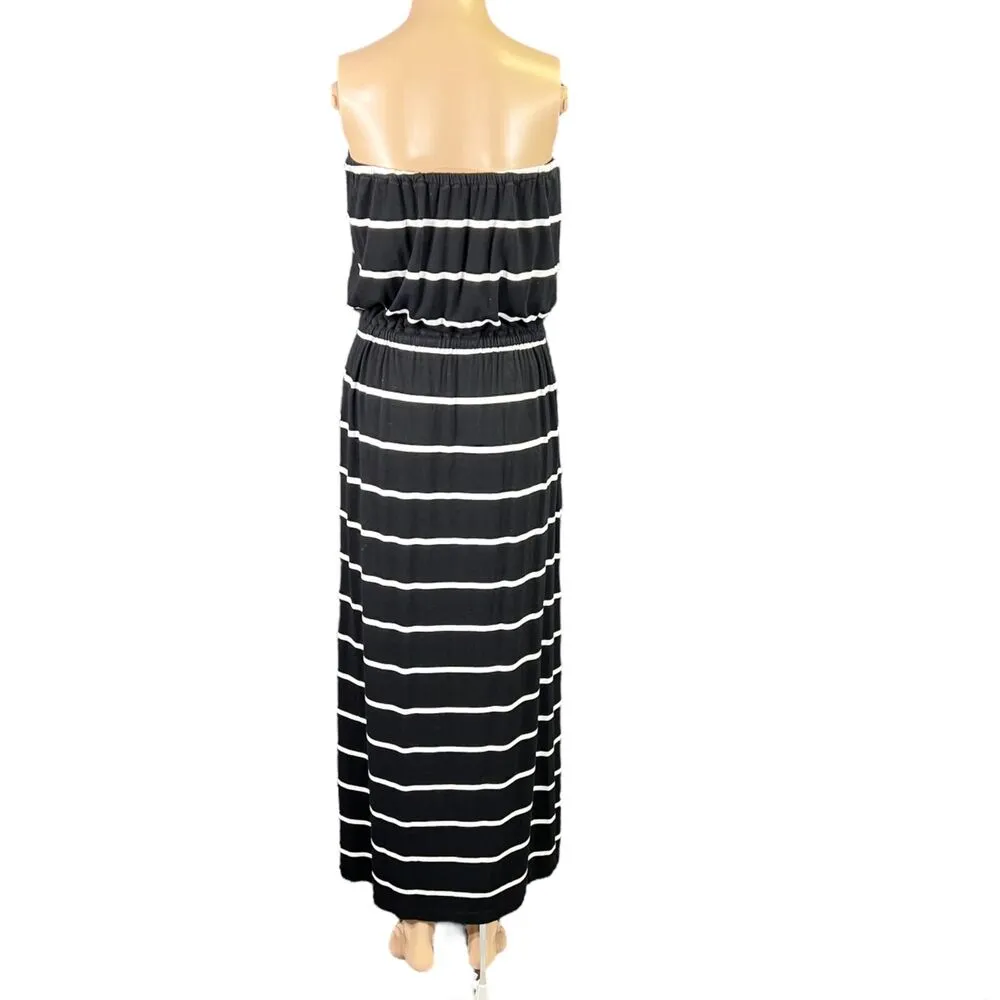 J Crew Womens Maxi Dress Strapless Blouson Striped Black White Pockets XS - Image 6