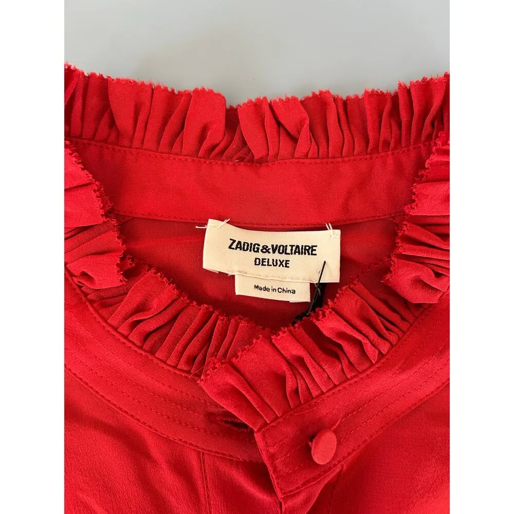 Zadig & Voltaire NWT Deluxe Taccora silk blouse red size S ruffles - Image 6