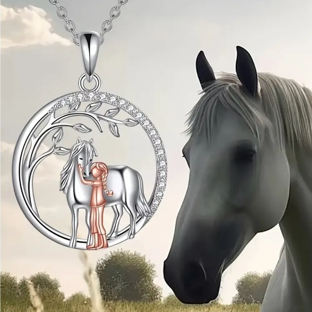 Sterling Silver Rose Gold Horse & Girl Necklace NWT - Image 5