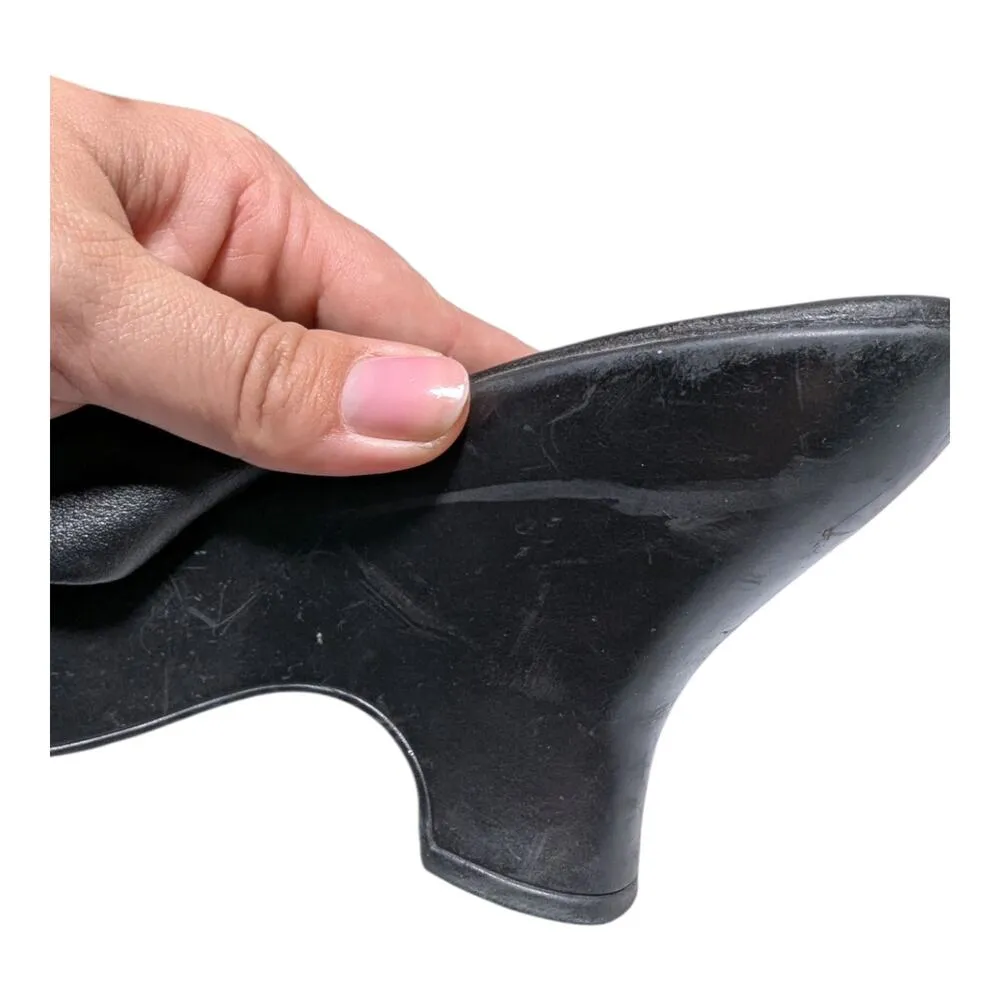 Vtg Y2K Mossimo Black Faux Leather Criss Cross Wedge Heel Slide Sandals Sz 7.5 - Image 5