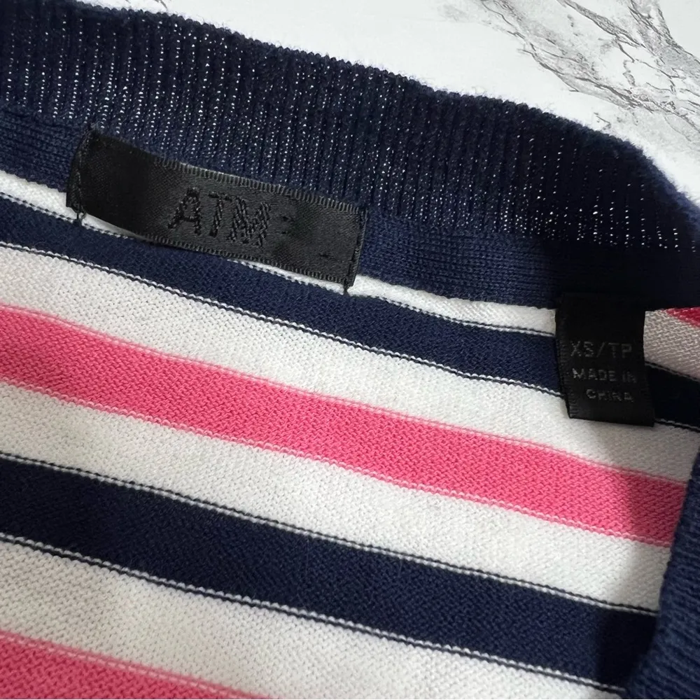 ATM Striped Long Sleeve Sweater Knit Top Cotton Pink Blue White Size XS - Image 10