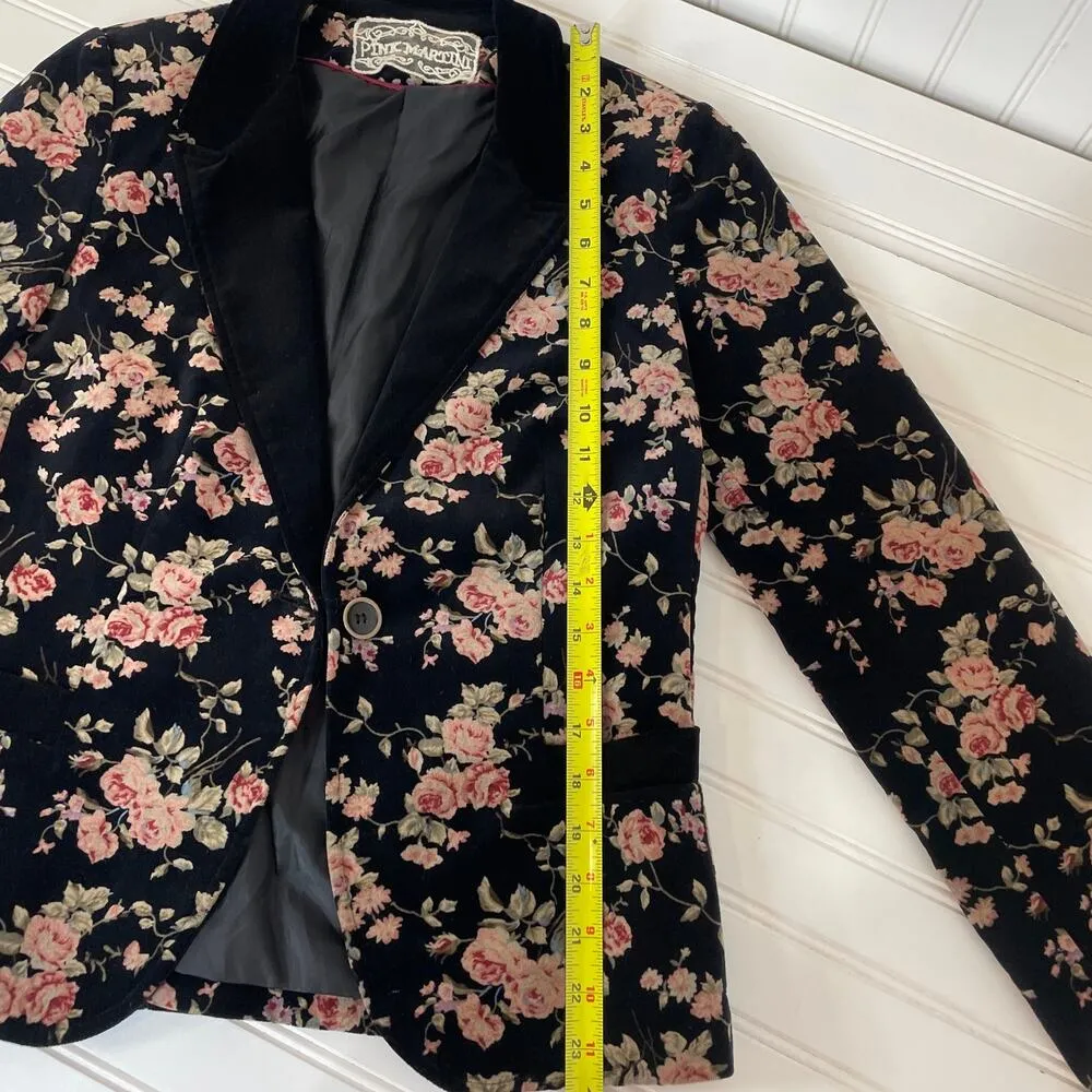 Pink Martini Floral Blazer Single Breasted One Button Career Workwear Size XS S - Image 3