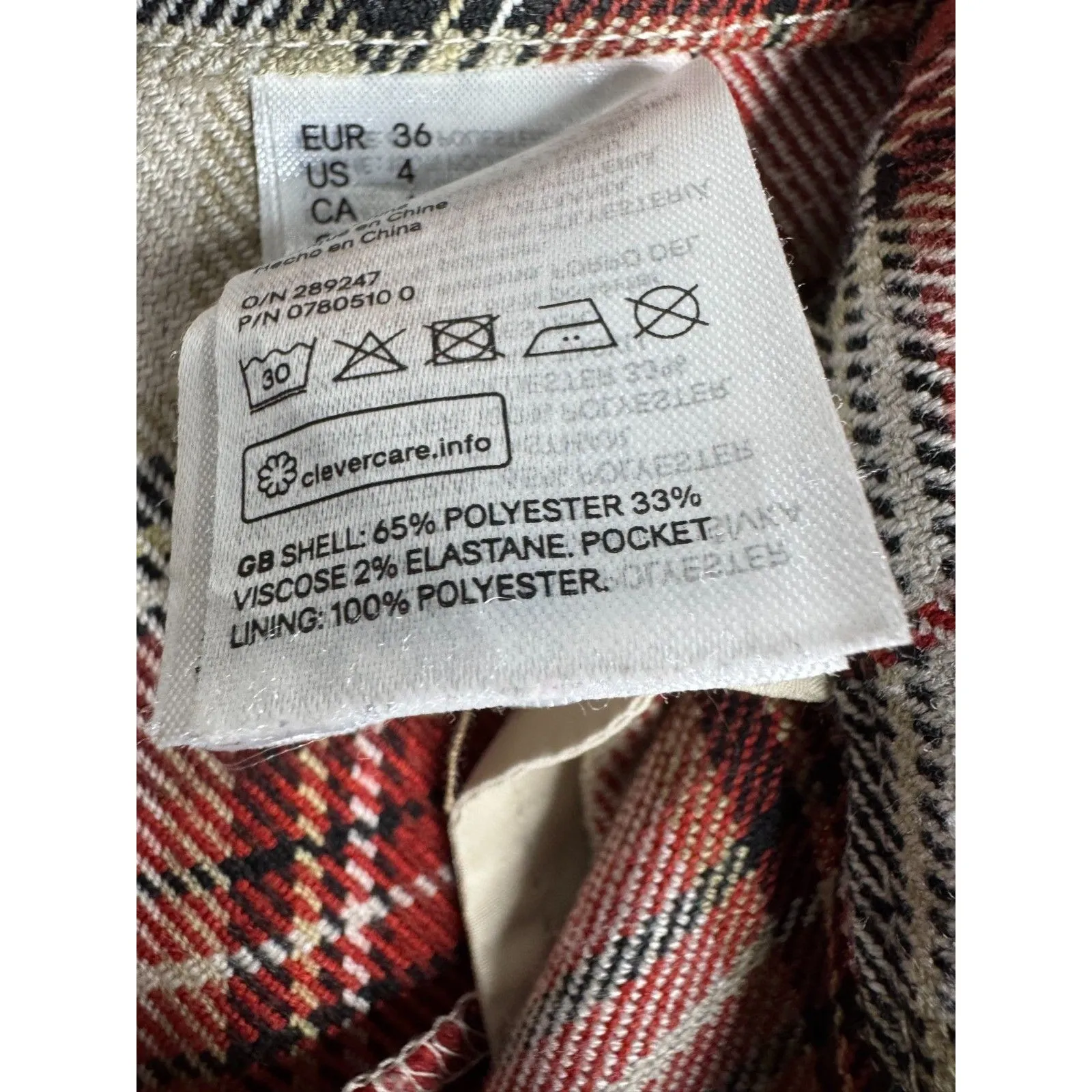 H&M Plaid Grunge Style Pants Size‎ 4 Women's Punk Stretch Tapered - Image 8