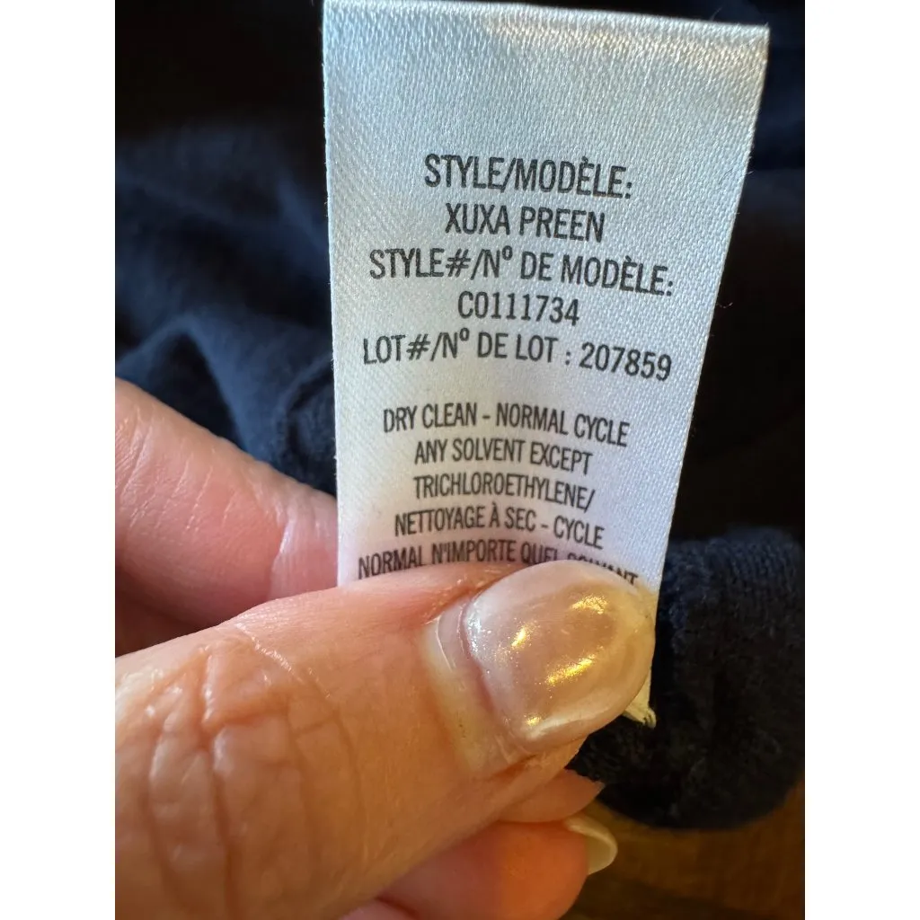 Theory Sweater Women XS Navy Blue Wool‎ Knit Wrap Fringe Detail Luxury Preppy - Image 10