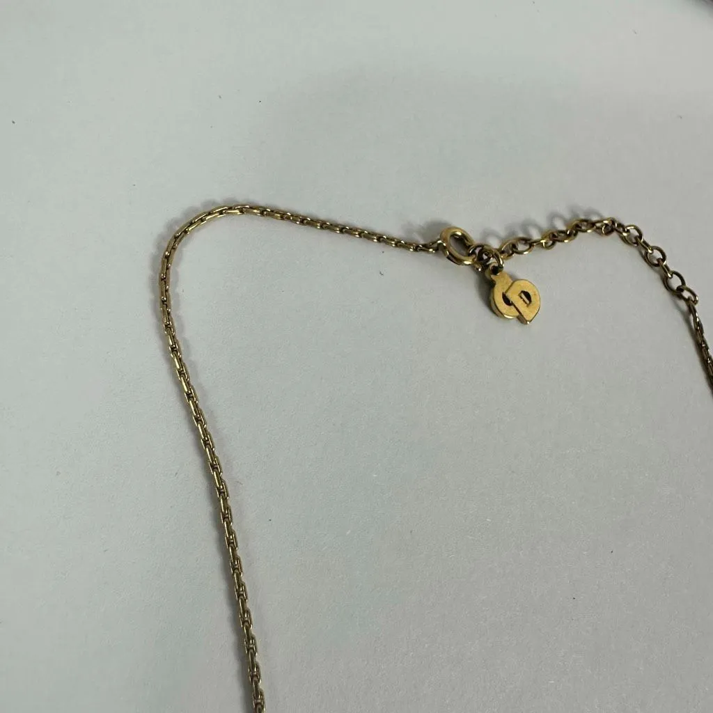Christian‎ Dior Gold Tone Heart Shape Rhinestone Pendant Necklace - Image 11