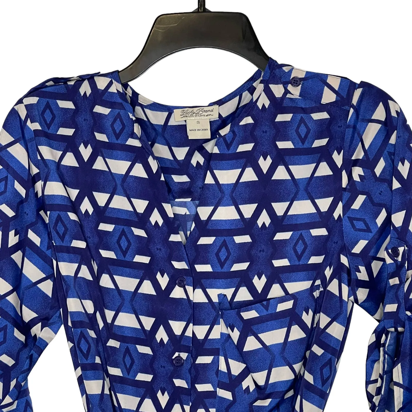 Lucky‎ Brand Geometric Print Tie Belt Shirt Dress Button Up V-Neck Small Women - Image 2