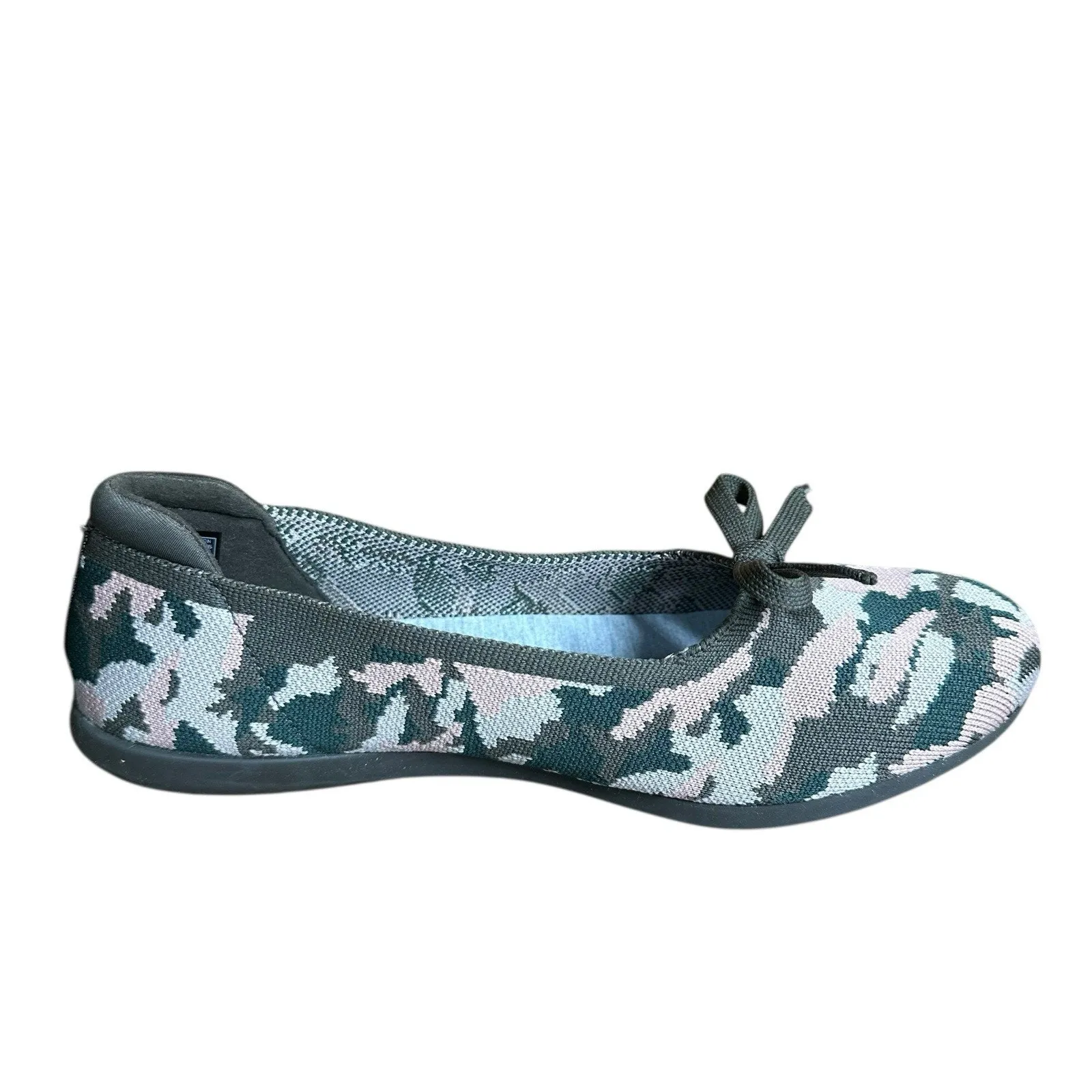 Clarks Cloudsteppers Knit Bow Flats Carly Hope Olive Green Pink Camouflage 8.5 - Image 4