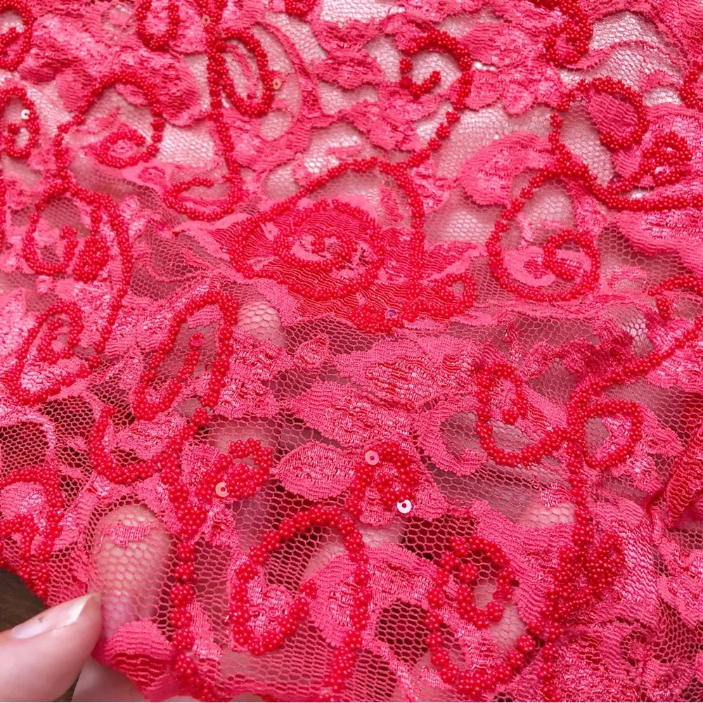 Alexia Admor • coral lace sheath dress fitted bodycon sequin stretch cap sleeve - Image 5