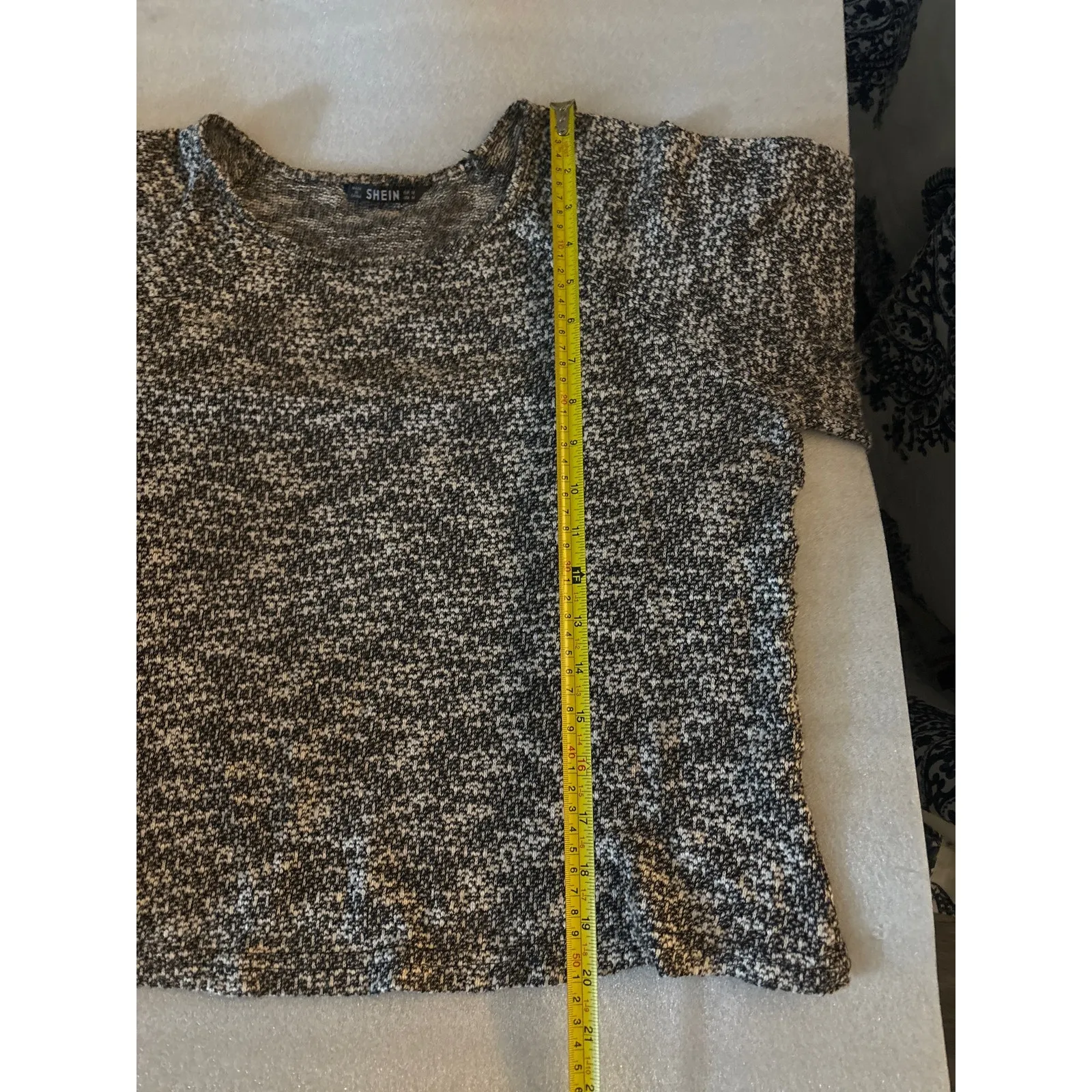 SHEIN Black,/White Puff Sleeve Crew Neck Sweater M Cozy Comfy Winter Fall Twee - Image 8