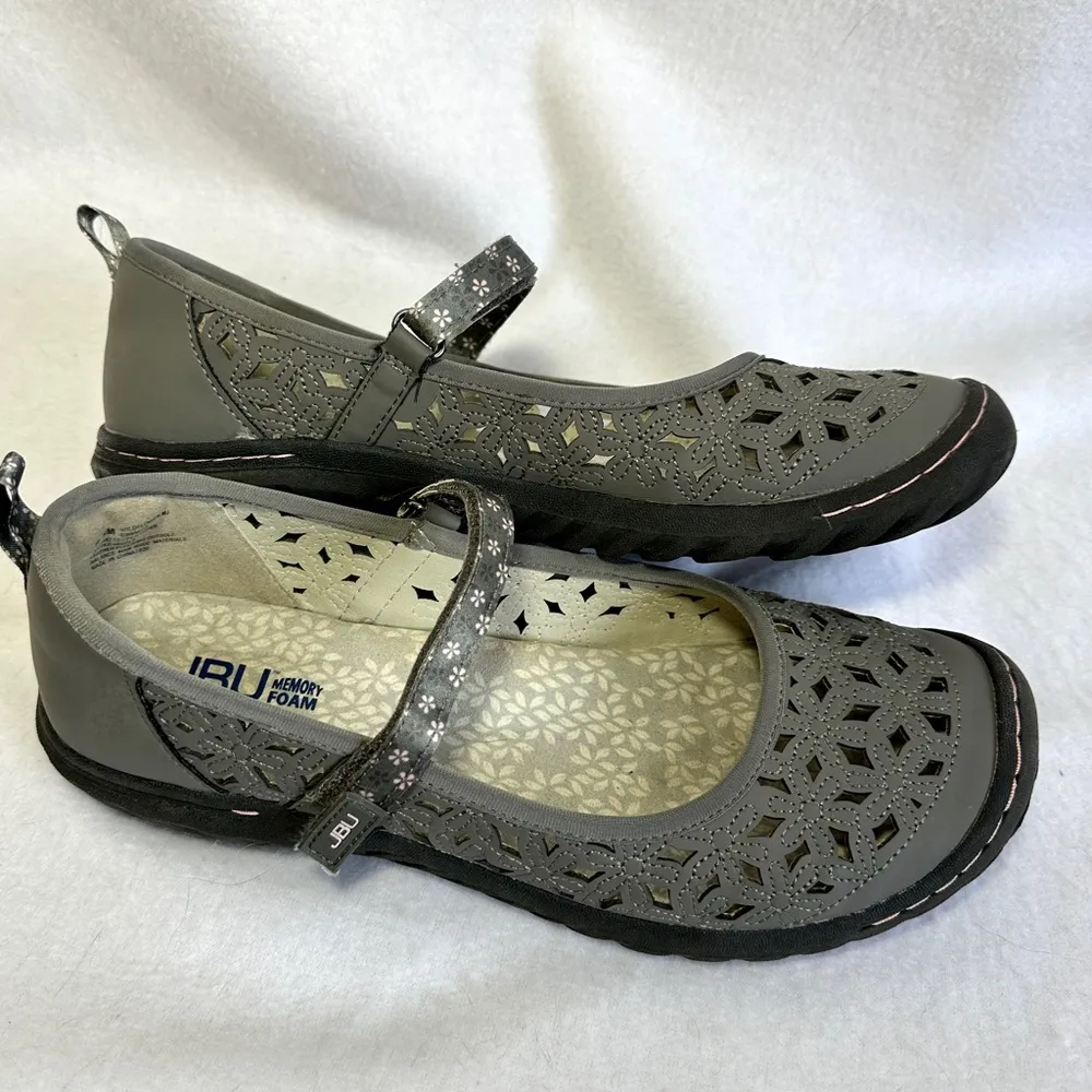 Jambu JBU Wildflower MJ Mary Jane Shoes 9.5 Gray Floral Strap Memory Foam - Image 4
