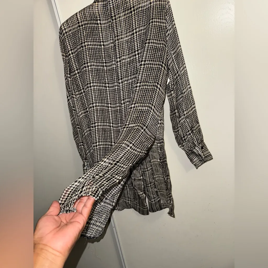Zara Monochrome Checkered Button-Down Shirt - Image 3