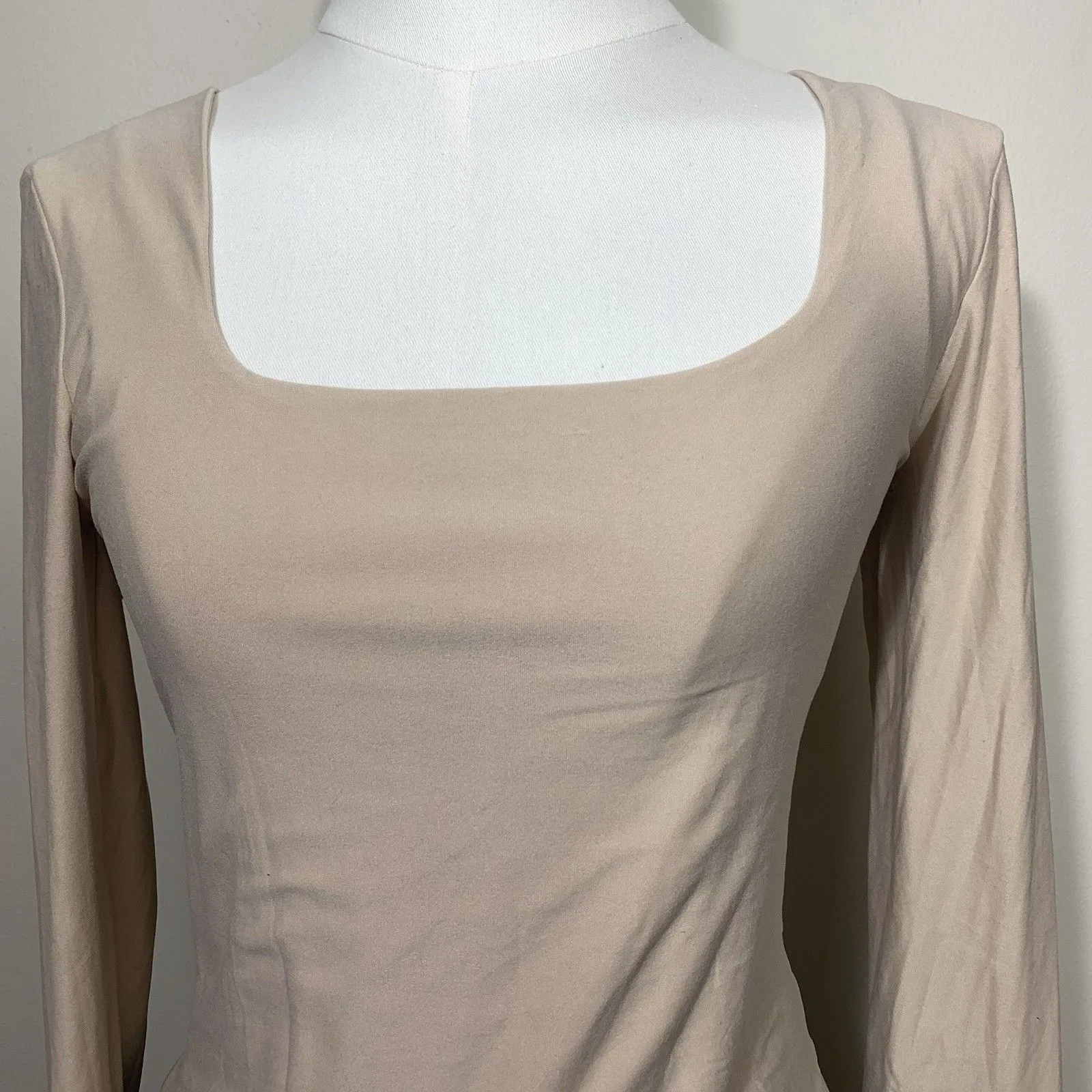 Pink Rose Beige Square Neck Long Sleeve Top Size M New Stretch Shirt - Image 2