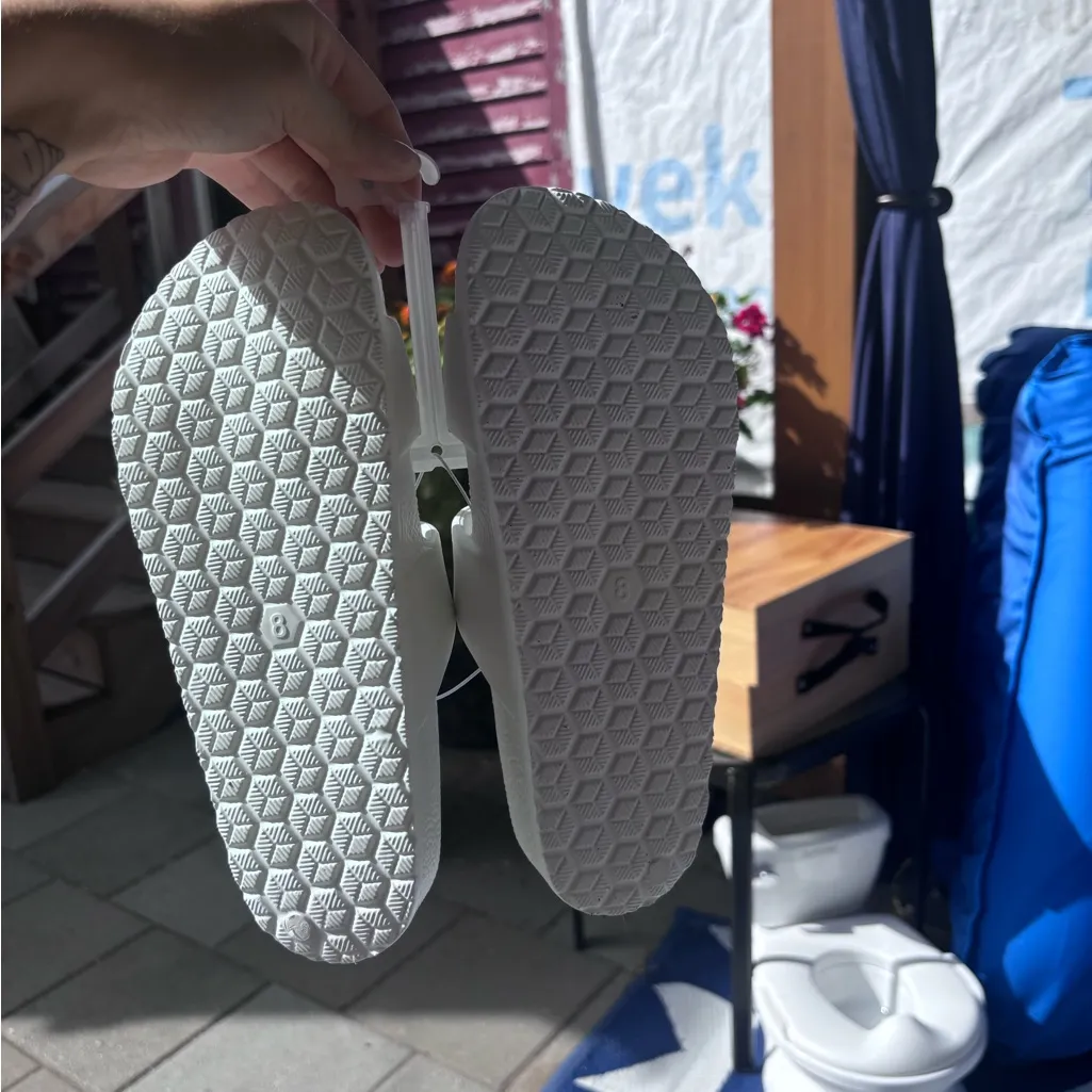 White Rubber Slide Sandals with Buckle Straps Size 8 - Image 2