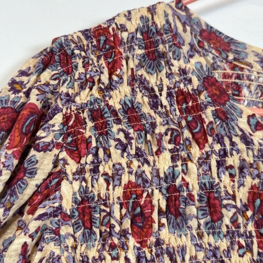 Free People Printed Ruffled Ruched Floral Crop Top Blouse Size Med NWT #1064-OAK - Image 6
