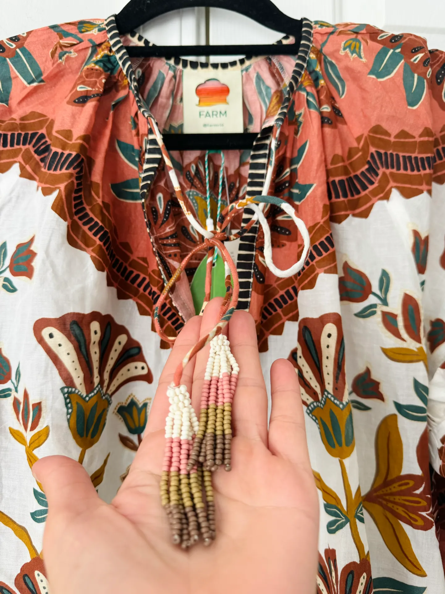 Riad V-Neck Tie Oversized Cotton Blouse, Size S - Image 7