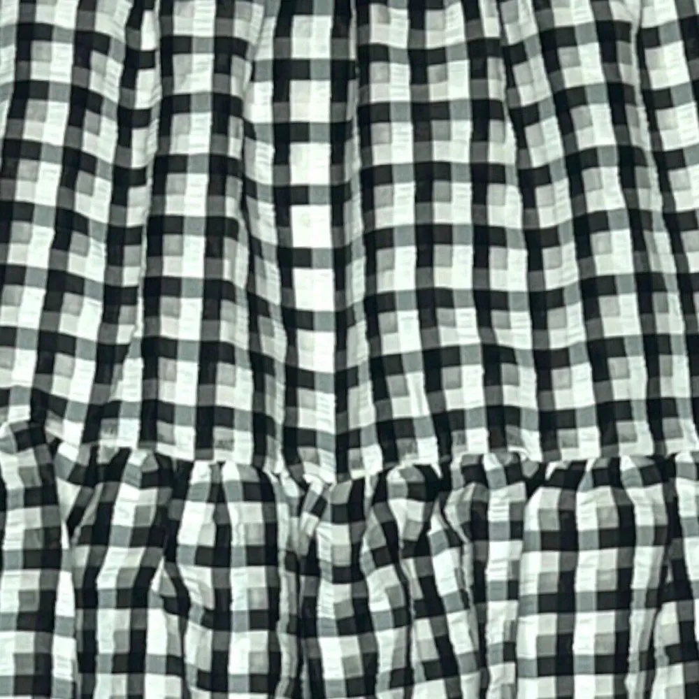 Topshop Skirt Women 6 Black White Gingham Checkerboard Print Ruffle Flounce Mini - Image 4