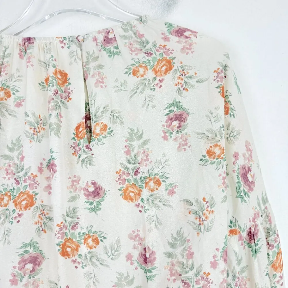 NWT  Aliso Top in Ivory Floral Long Sleeves Waist Tie Size Medium M NEW - Image 13