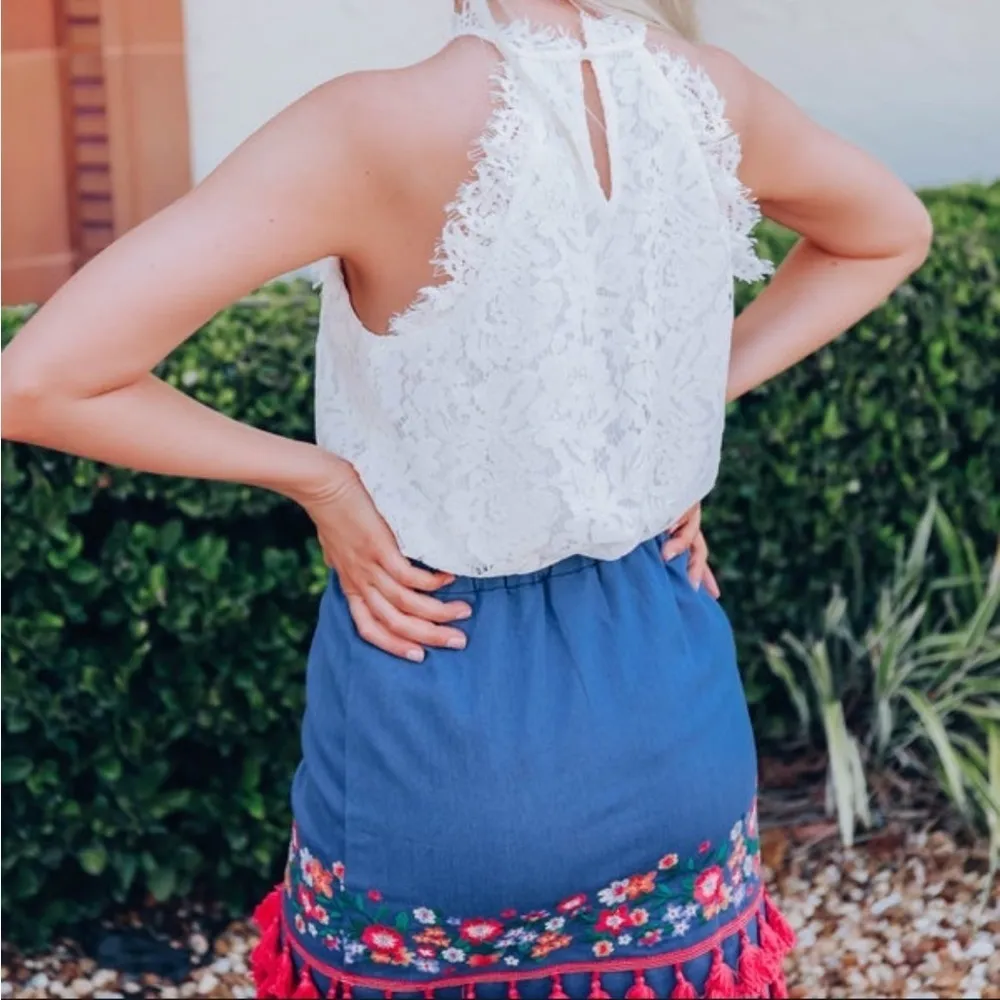 NWT Boutique Halter Top Small Lace Festival Boho Fairy Whimsy Eyelet Romantic White - Image 7