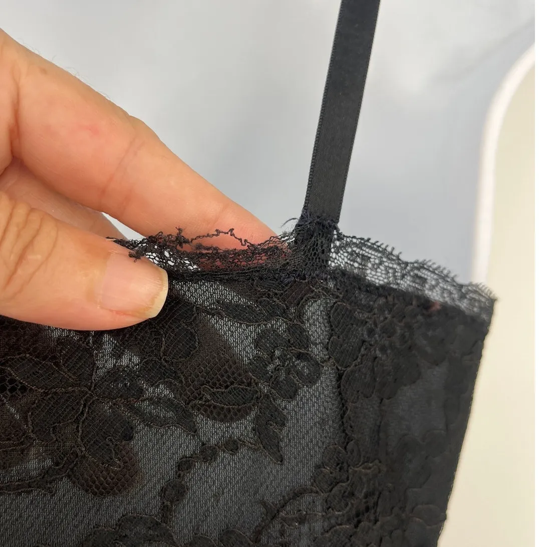 Vintage 90s Vanity Fair Basque Waist Slip Dress Sz S Y2K Black Lace Whimsigoth - Image 9