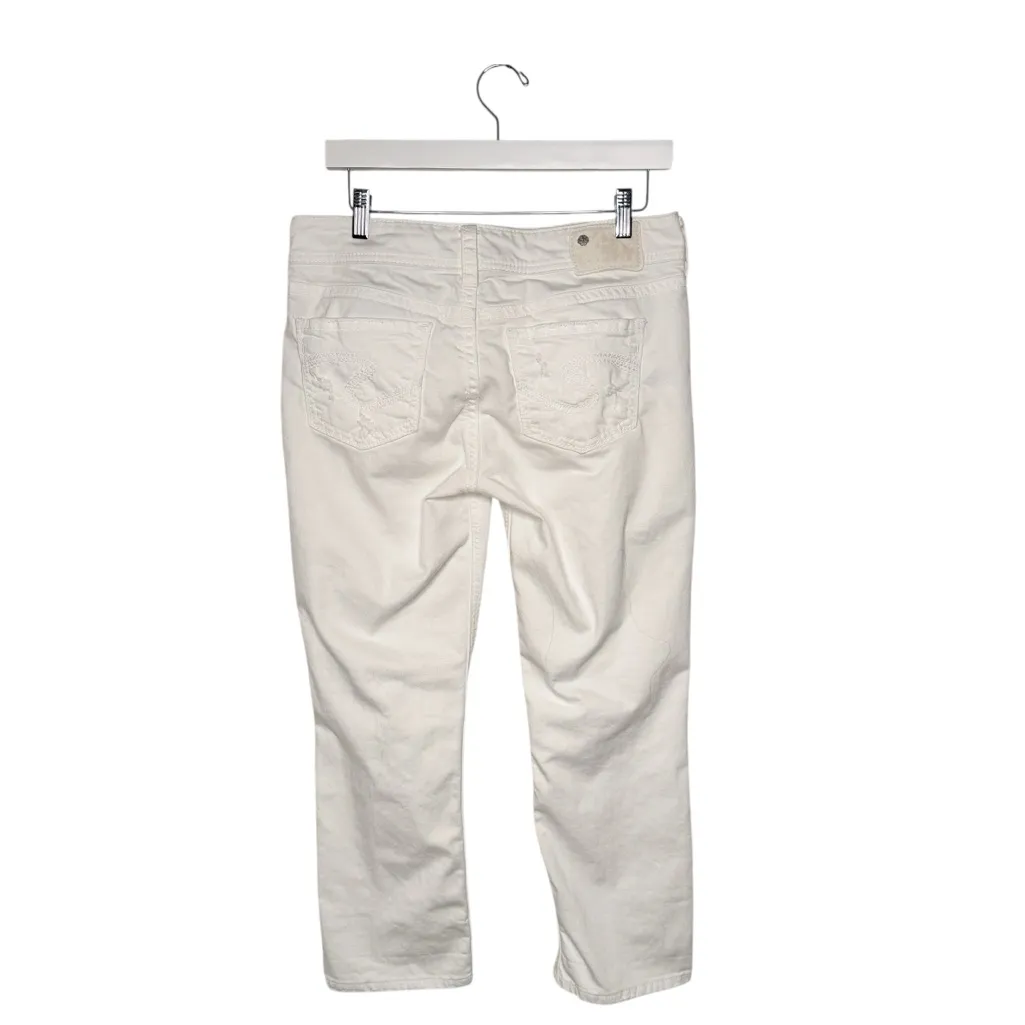 SILVER WHITE CROPPED SUKI MID-RISE STRAIGHT LEG JEANS SZ 29/8 - Image 2