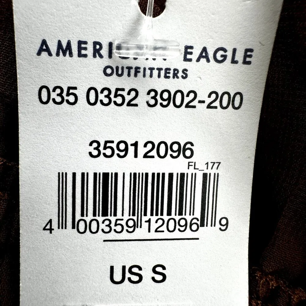 American Eagle Prettiest Lace-Trim Cami Tank Top Tie Front Peplum Brown S NWT - Image 3