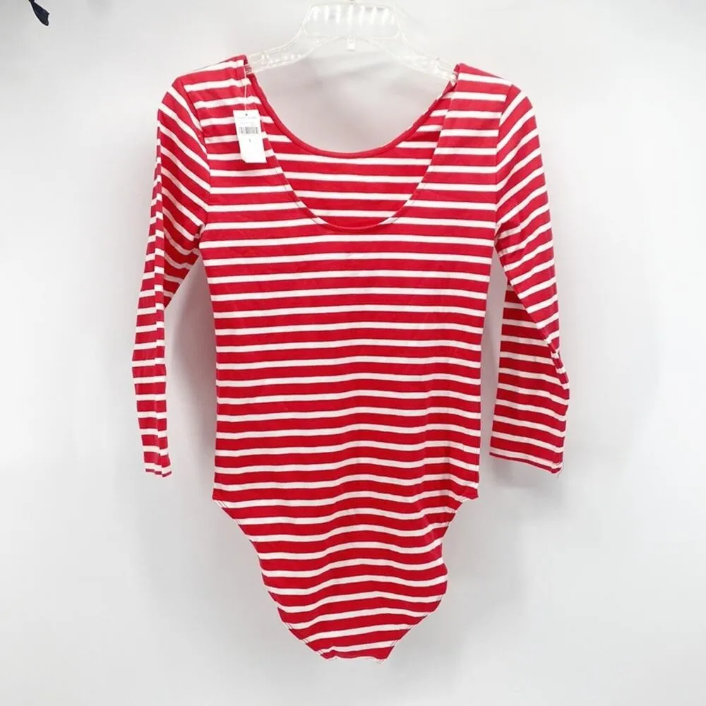 Gap red white striped scoop neck 3 quarter sleeve bodysuit nautical summer sz S - Image 4
