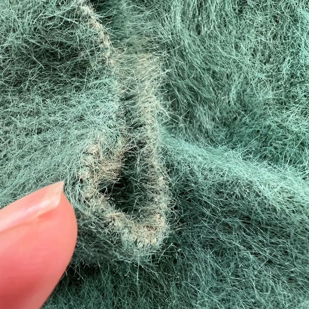 ZARA  KNIT Faux Fur High Neck Sweater Turtleneck Womens Small Green Fall Classic - Image 7