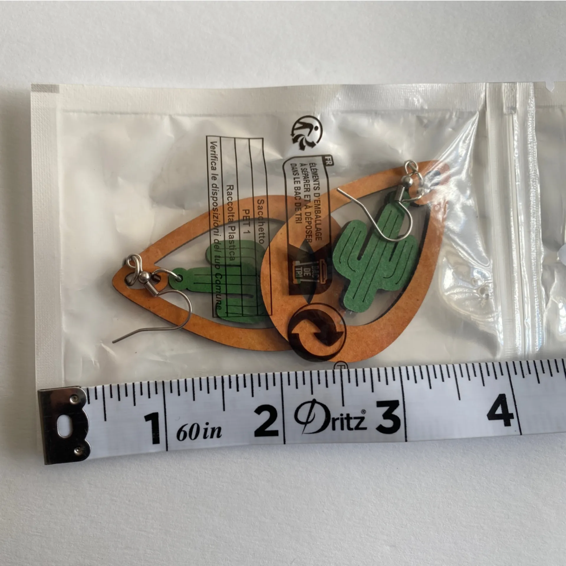 Western ethnic style cactus hollow water drop dangle wooden‎ earrings Tan - Image 10