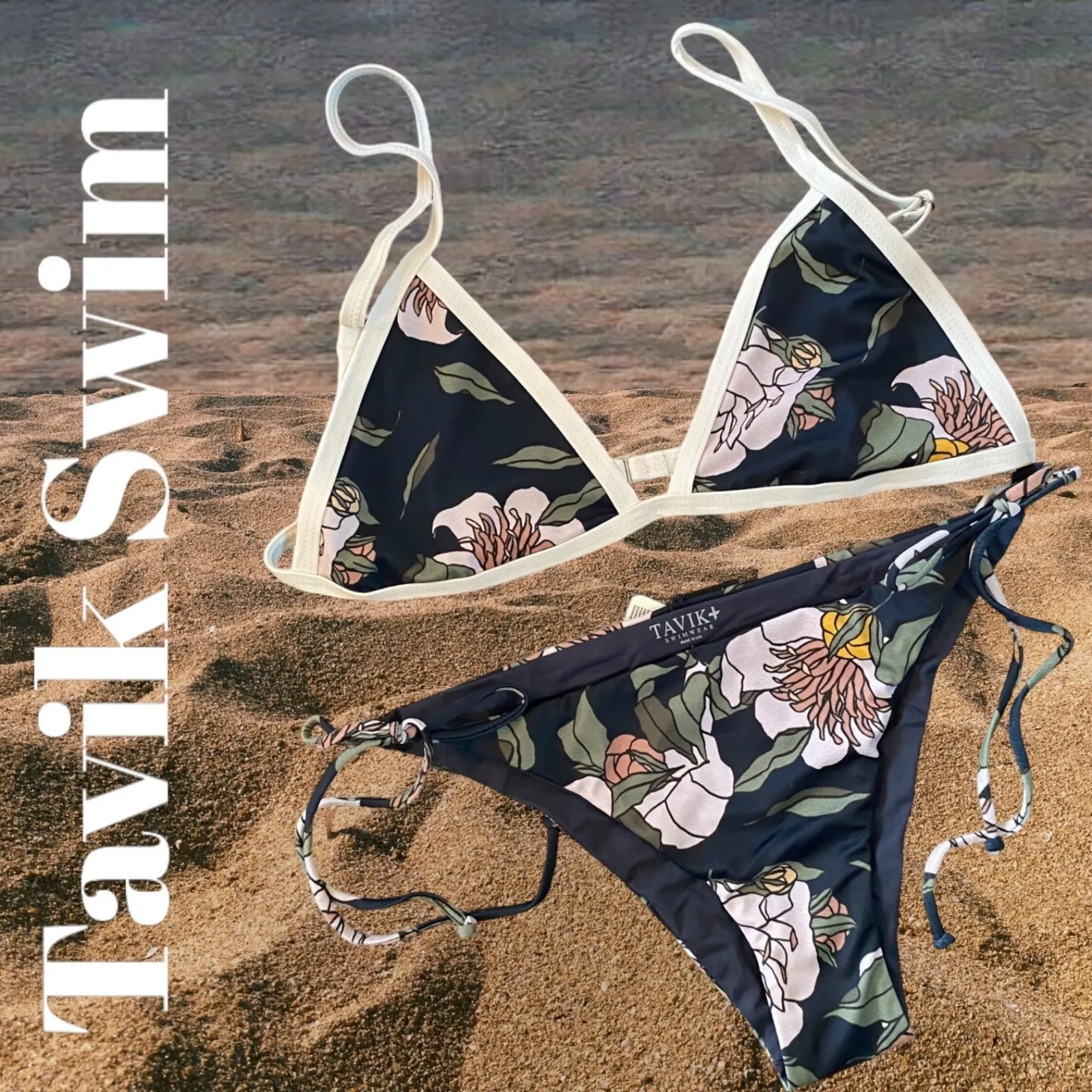 Revolve Tarvik Size L Bikini 2PC Set Navy Blue‎ Floral Vacation Tropical NWT Blue Size L - Image 2