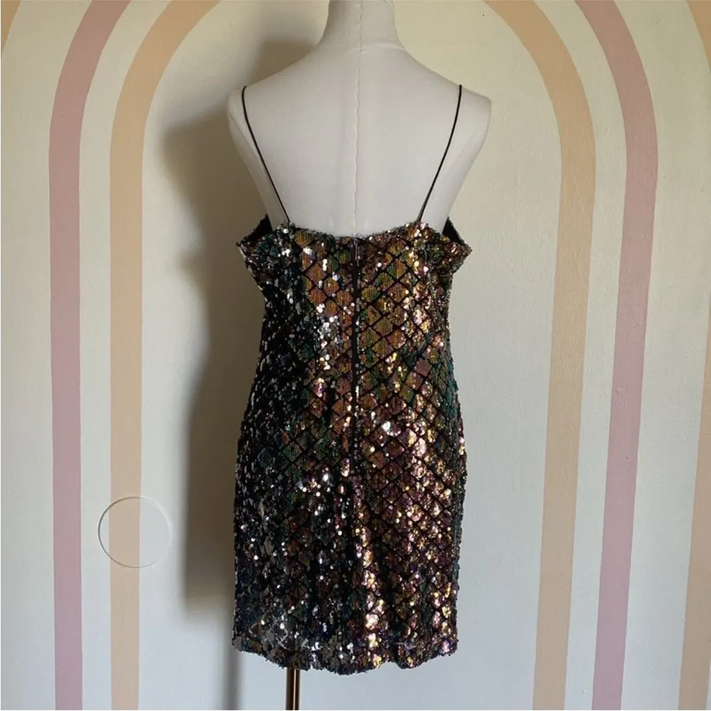Topshop Mermaid Sequin Mini Dress Iridescent Metallic Shiny Gold Rainbow Sz 8 - Image 5