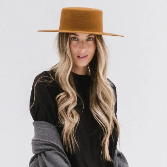 Gigi Pip Dahlia Boater Hat Brown Australian Wool Warm Brow Size 57 M/L Flat Brim - Image 4