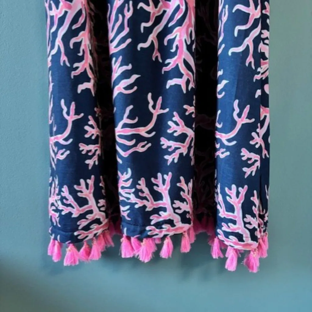Simply Southern L Navy Pink Dress Coral Reef Tassel Edge Casual Chic Resort Wear - Image 3