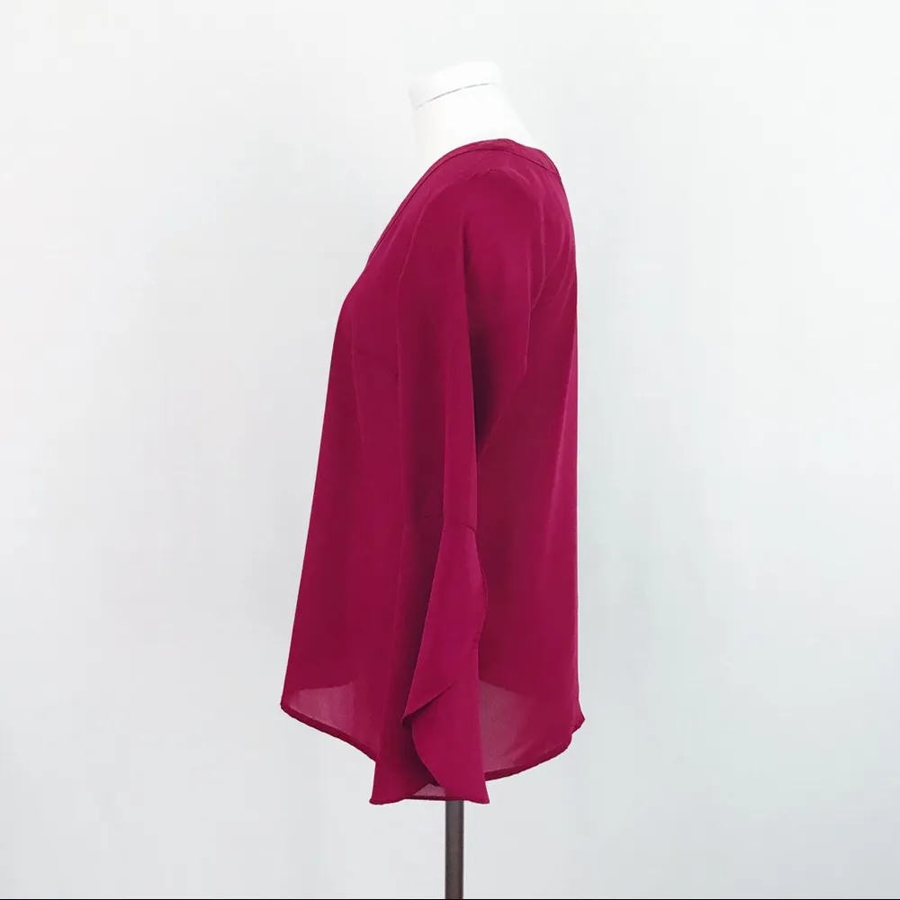 V-Neck Bell Sleeve Blouse in Deep Fuchsia | Size S - Image 6