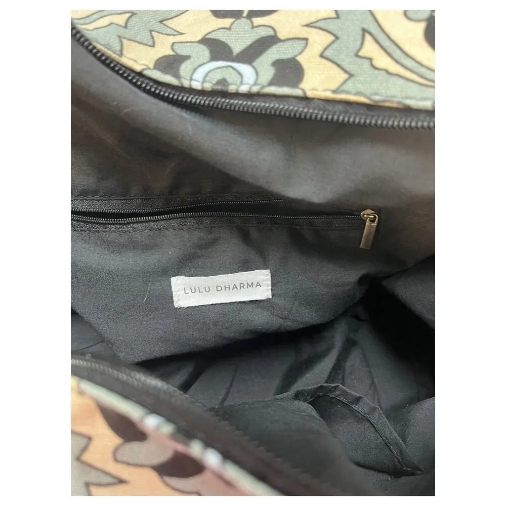 Lulu Dharma Weekender Bag Canvas Duffle Floral Geometric Shoulder Strap Blue - Image 9