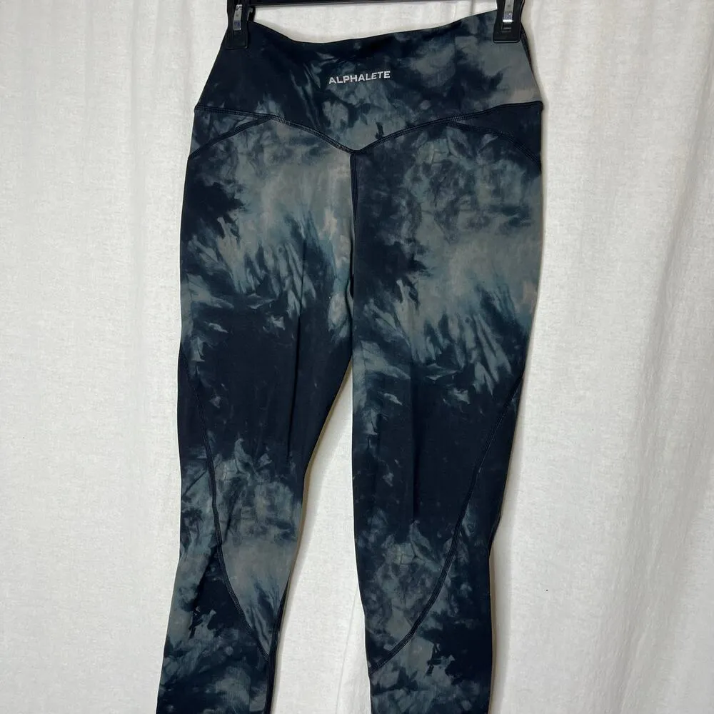 Alphalete‎ Surface Path Leggings Tie Die Crossover Front Black Gray XS X-Small - Image 7